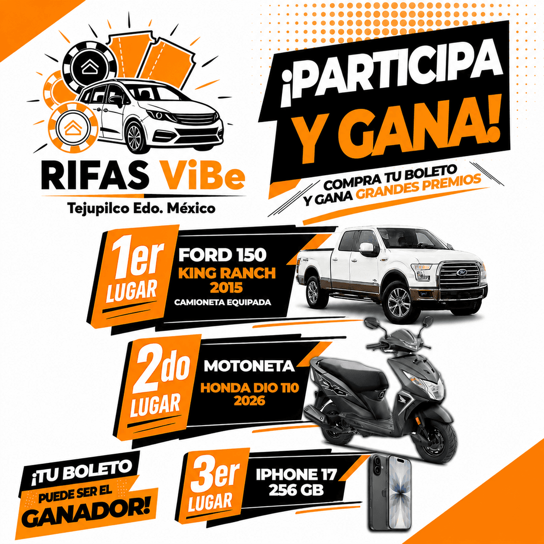 “¡ GRAN SORTEO DE LUJO: GANA UNA FORD KING RANCH 2015, UNA MOTO HONDA DIO 2026 O UN iPHONE 17 ”